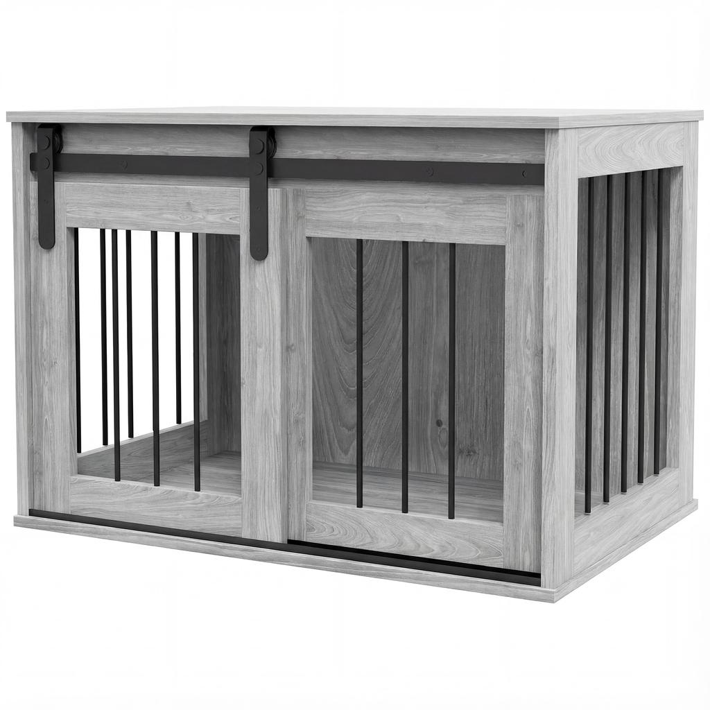 Indoor Dog Crate, Sliding Door, Wood-Effect Metal, 57 x 80 x 54 cm