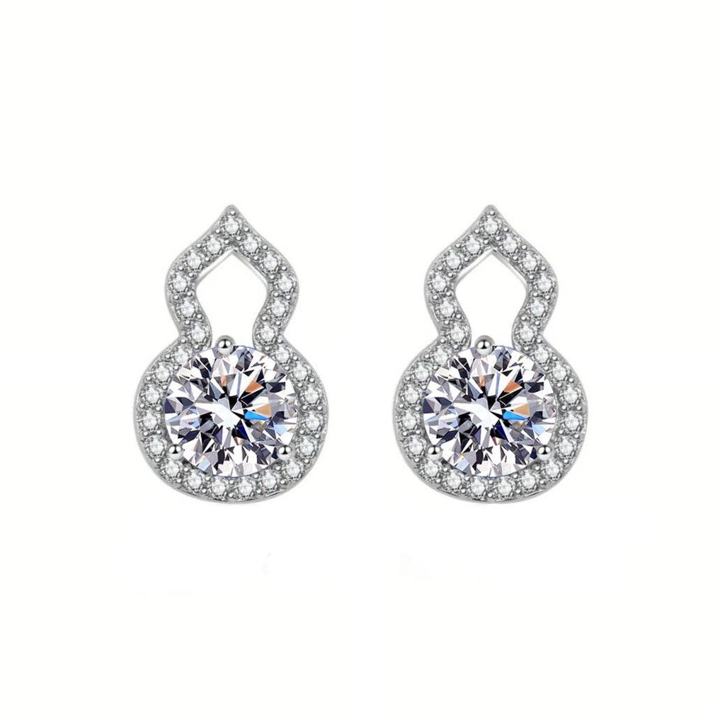 S925 Sterling Silver Moissanite Gourd Stud Earrings - Exquisite, Shiny, Niche Design, Light Luxury Jewelry