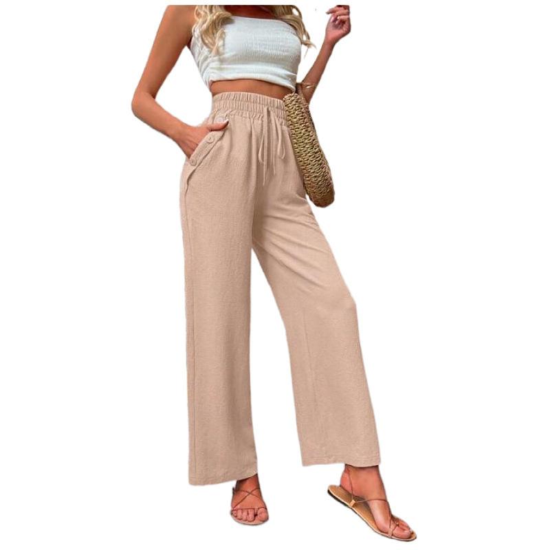 2026 Frühling/Sommer Neue Damen Einfarbige Freizeithose Elastisch Hoher Bund Locker Lange Hose