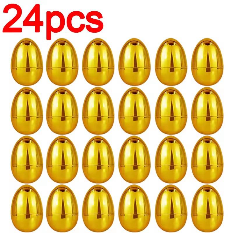 6-24pcs Golden Easter Eggs Plastic Fillable Egg Easter Egg Hunt Game Prizes Home Decoration Supplies Kids Birthday Party Favors