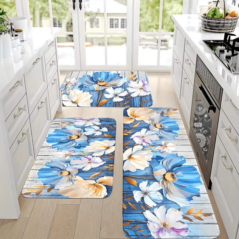 1 Stück Anti-Ermüdungs-Küchenteppiche, Bunte Blumenmuster Wasserdicht Rutschfest Dick Gepolsterte Küchenmatte Hochbelastbare Komfort-Stehmatte für Küche