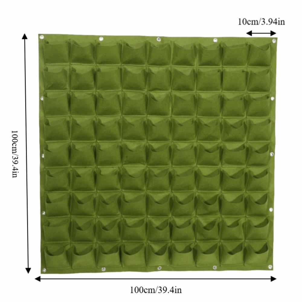 

100*100cm Plant Grow Bag 81 Pockets Wall Plant Bags Wall Hanging Plant Bag Outdoor Gardening зелений