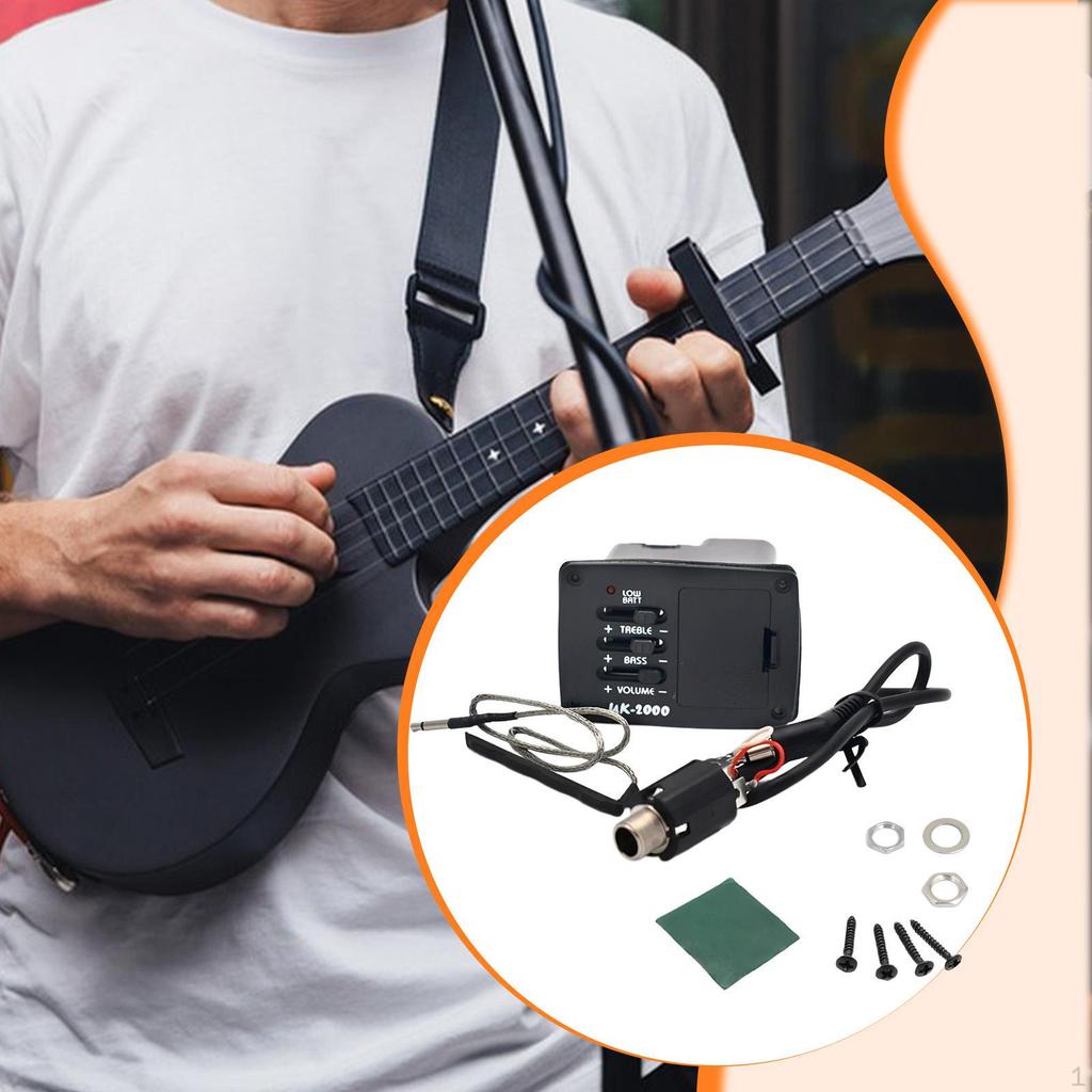 Ukulele Piezo Pickup with Preamp, 2 Band EQ , Musical Instrument Accessory,