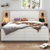 Double Bed 160x200cm with 2 Drawers Bedside Cabinets Reading Light Headboard Storage USB Charging Function Strong Wood Slat Support Bedroom Furniture