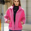 Women's Fall and Winter Long-sleeved Cardigan Zipper Plush Splicing Ladies Short Jacket