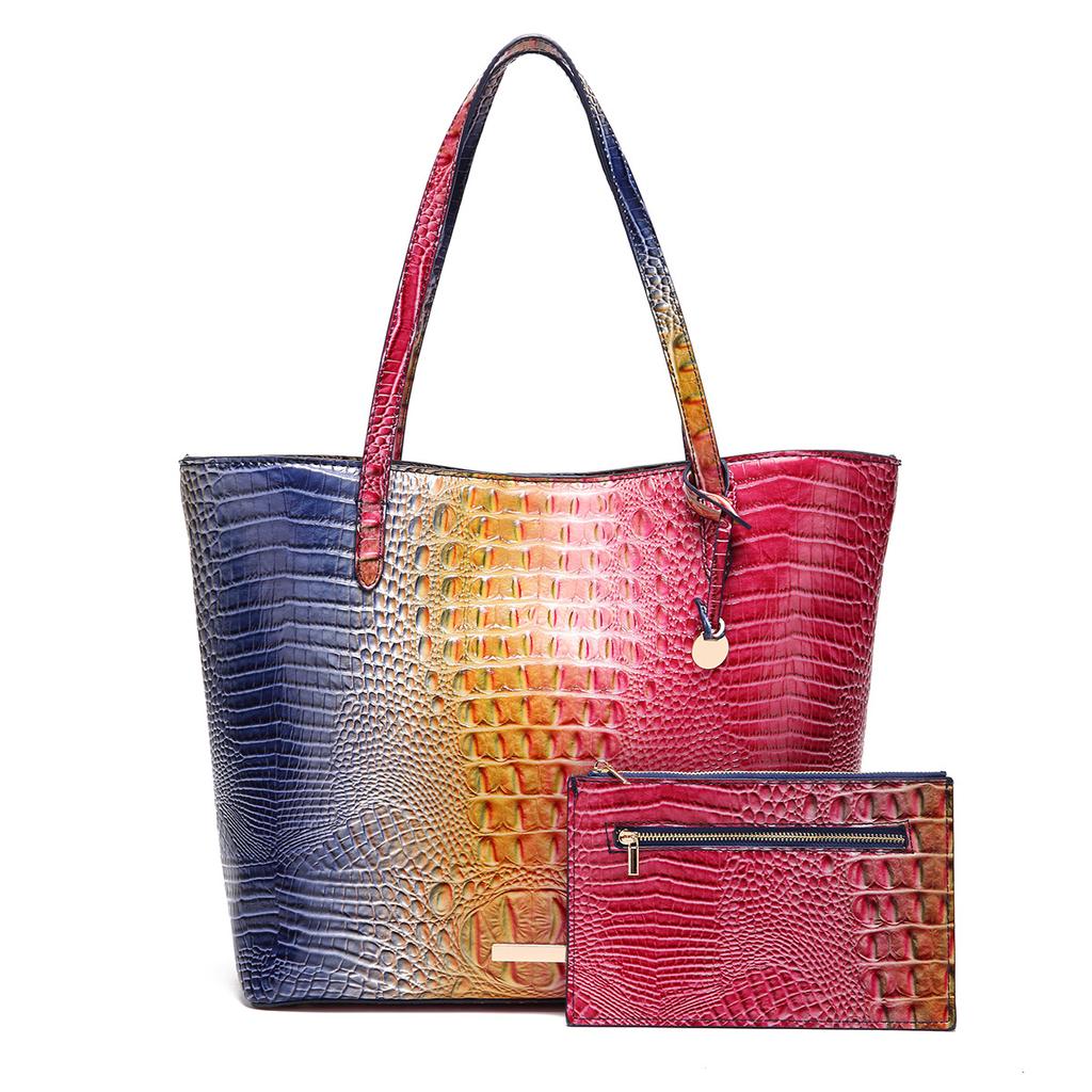 New European and American Handheld Tote Mother Retro Women's Bag with Multi Color Brahmin Crocodile Pattern
