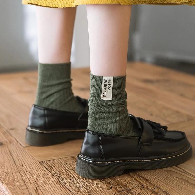 Japanese Korean Fashion High School Girls High Socks Solid Color White Khaki Beige Loose Socks Cotton Knitting Women Long Socks