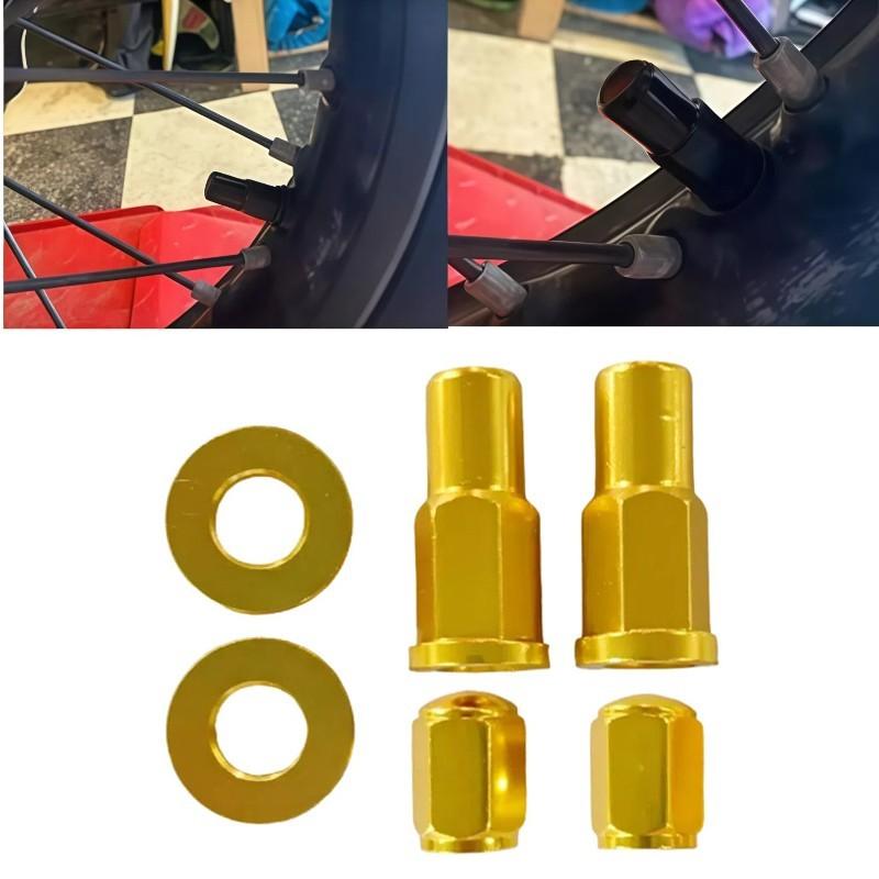 New Gold Color Motorcycle Tire Valve Cap Set-Lock Nuts Kit With Bolts And Washers Included
