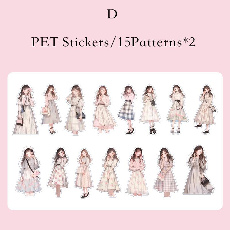 Journamm 30pcs/pack Ins PET Stickers Cute Girl DIY Scrapbooking Collage Photo Album Decor Junk Journal Aesthetic Stickers