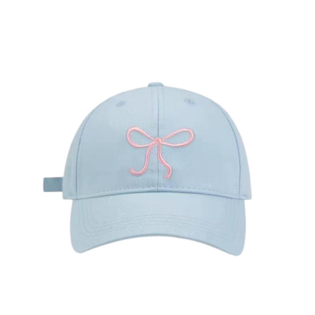 Baseball Cap Pink Embroidered Bow Design Sweet Cute Soft Top Adjustable Solid Color Fashion Baseball Cap for Women Girls