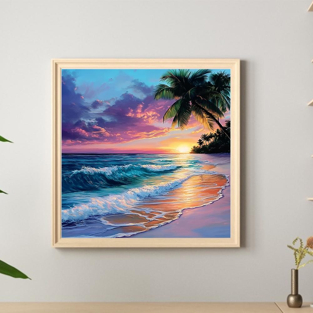 30x30cm Beach 5D DIY Full Drill Round Diamond Painting Kit for Home Wall Decor