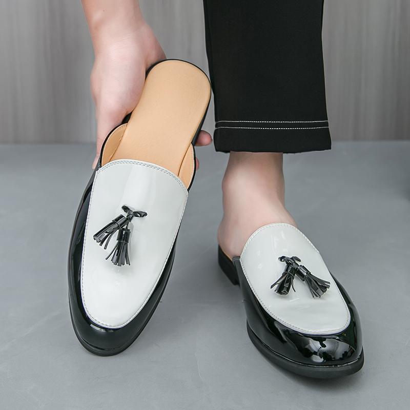 

Дизайнерские Новые Мужские Белые Черные Лоферы с Кисточками, Полушлепанцы для Вождения, Повседневные Мюли из Лакированной Кожи, Мокасины, Дышащие Лоферы 39 красный