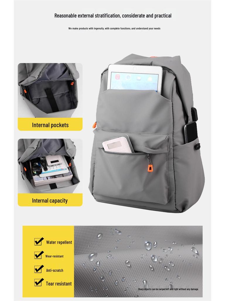 Trendy Cross-Border Casual Backpack with USB Charging - High-End Commuter and Laptop Bag, Customizable.