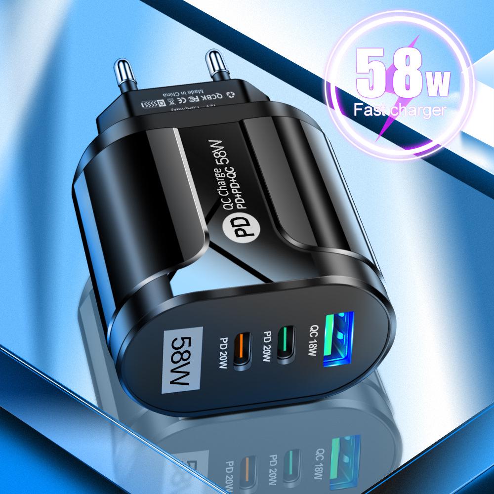 58W Multi-Plug Fast Charger with Dual USB & Type-C PD Ports