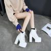 2025 Autumn Winter 14cm Thick Heel Super High Heel High Dance Runway Nightclub Knight  Short Boots Women's Shoes ZYW
