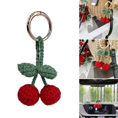 Chaveiros de Decoração de Cereja Fofos Decoração Ornamento de Crochê de Cereja Feito à Mão Chaveiros Versáteis Decoração para Qualquer Espaço