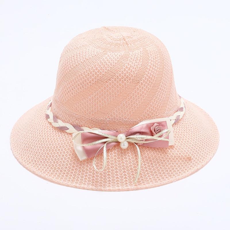 Chapeau de Paille Femme Mode Nœud Fleur Perles Été Grand Bord Chapeau de Plage Extérieur Pliable