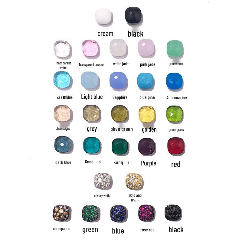 Náušnice puzetky z křišťálu a stříbra S925 ve stylu celebrit – Houbová hlavička s kamenem čtvercového tvaru v barvě bonbónu, zdobená diamanty