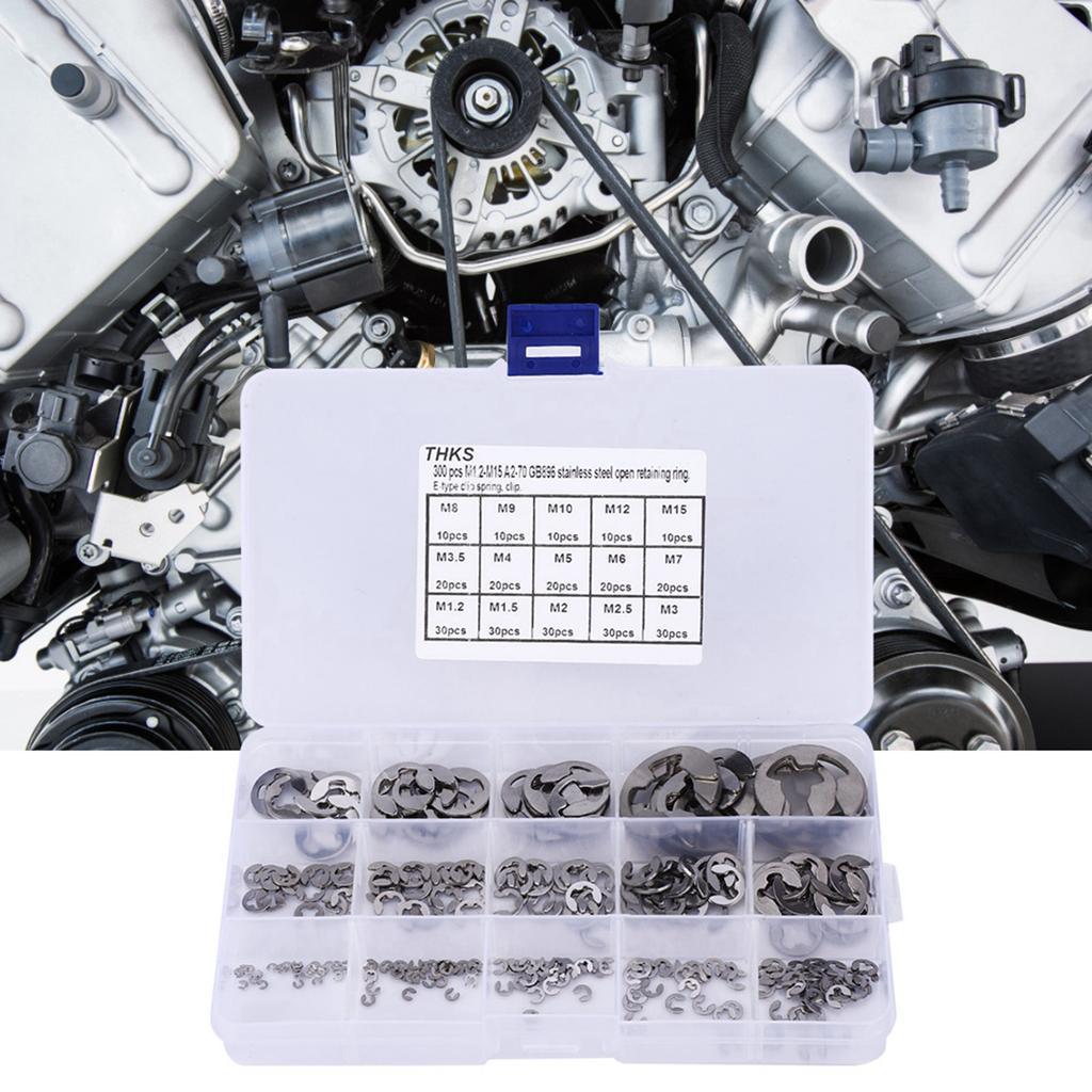 300 Pcs E Clip Set Stainless Steel E Type Retaining Ring Circlip Assortment Kit M1.2~M15