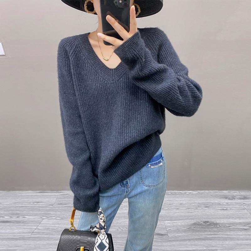 

Женский свитер Qinghe 100% чистый кашемир - Ультрамягкий роскошный зимний пуловер XXL кадет серый