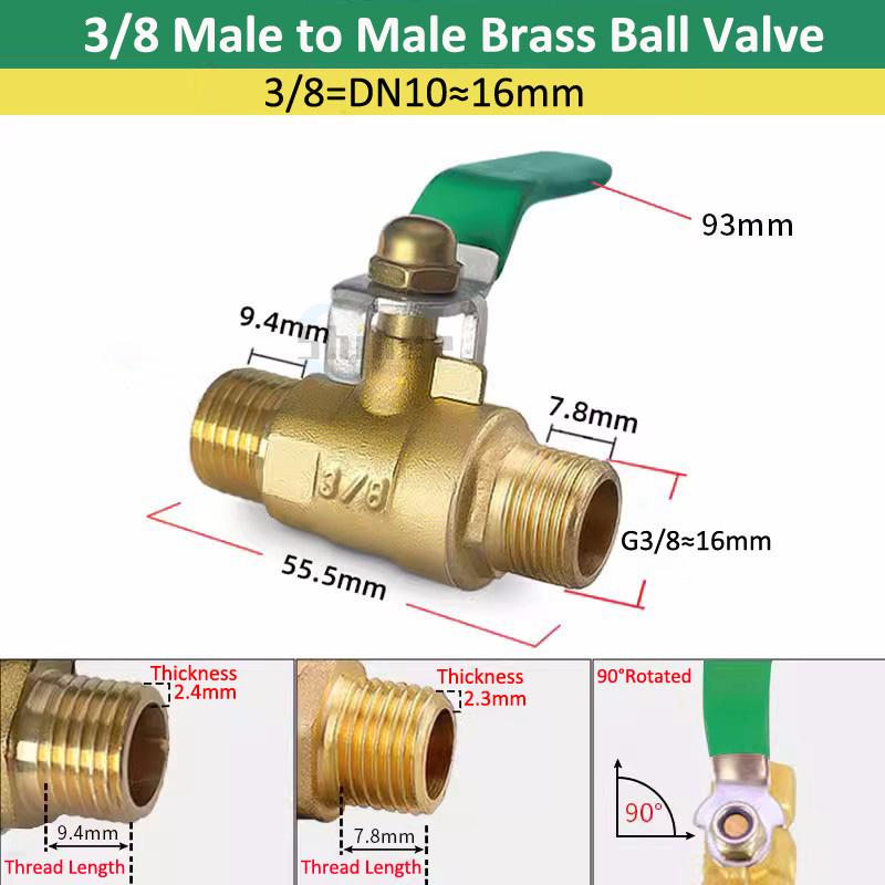 Brass Ball Valve 3/8'' 1/4'' 1/2" Male To Female Thread Connector Joint Copper Pipe Fitting Coupler Adapter 8/10/12mm Hose Barb