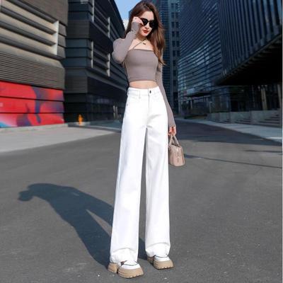 Weiße High-Waist Jeans mit weitem Bein für Damen – Herbst/Winter 2025 Mode, Schlankmachende gerade Passform, Bodentiefer Fall