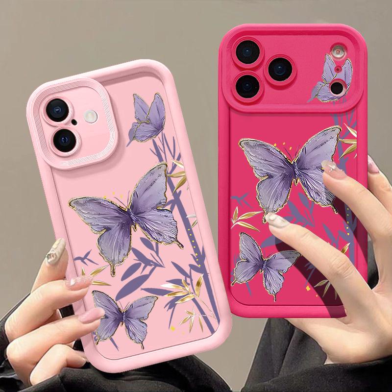 Gilded Purple Butterfly Pattern Case For iPhone 17 Pro Max Funda Shockproof Bumper Cover For iPhone 16 Pro Max 15 14 13 12 11 Air 16E