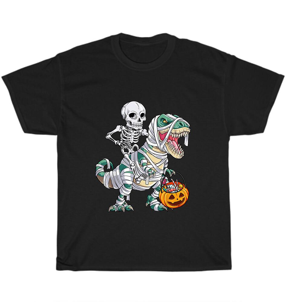 Kostra Jezdící na Dinosaurovi Mumie Duch Dýně Halloweenská Párty Tričko Unisex Dárek