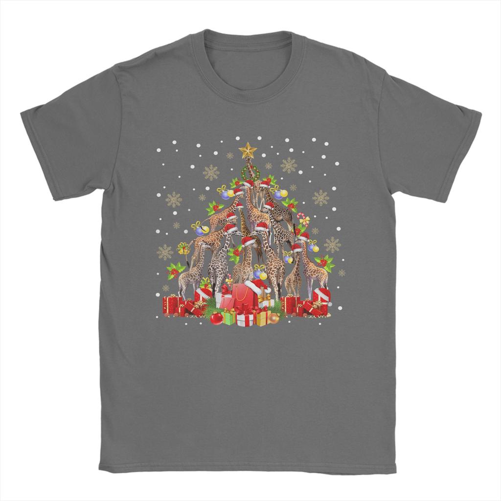 Giraffe Christmas Tree Light Sweater Xmas Ugly T-Shirt  Harajuku T-Shirts Short Sleeve Funny Tops Cotton Round Neck Top Tees