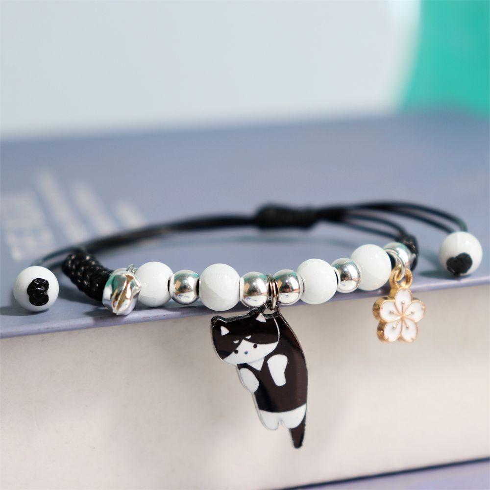 Handgefertigtes Cartoon Emaille Katze Blume Armband für Damen Herren Paare Tier Haustier Anhänger Band Seil Armbänder Freundschaft Schmuck