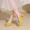 Rhinestone Bag Head Sandals Women's Summer One-pedal Pointed Fashion Shoes Flower Temperament Heels OL Women's Shoes Tide