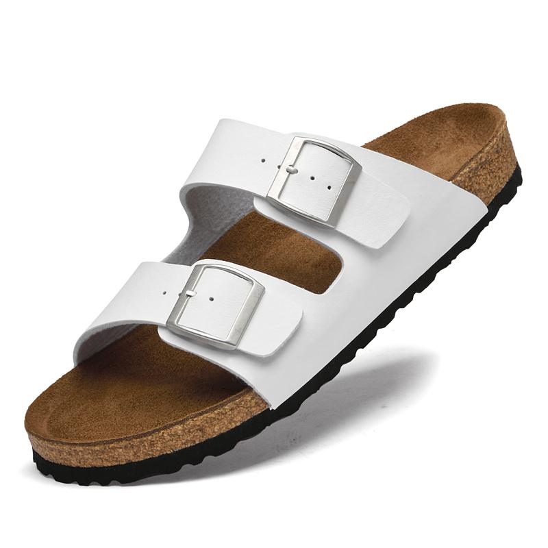 

Fashion Male Soft Flats Comfortable Bottom Slippers Summer Beach Sandals Classic Double Button Slippers Leather Soft Walking Half Drag 36 белый