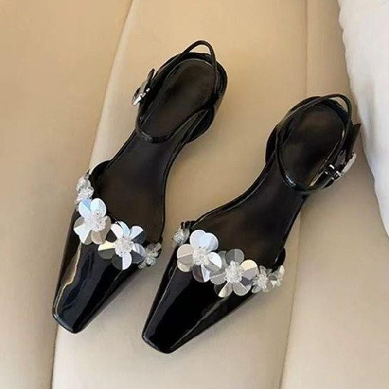 Fashion Women Sandals Elegant Fashion Heeled Shoes Square Toe Shoes Woman Bling Shoes 2025 Summer Casual Cozy Slippers New Mujer Zapatos