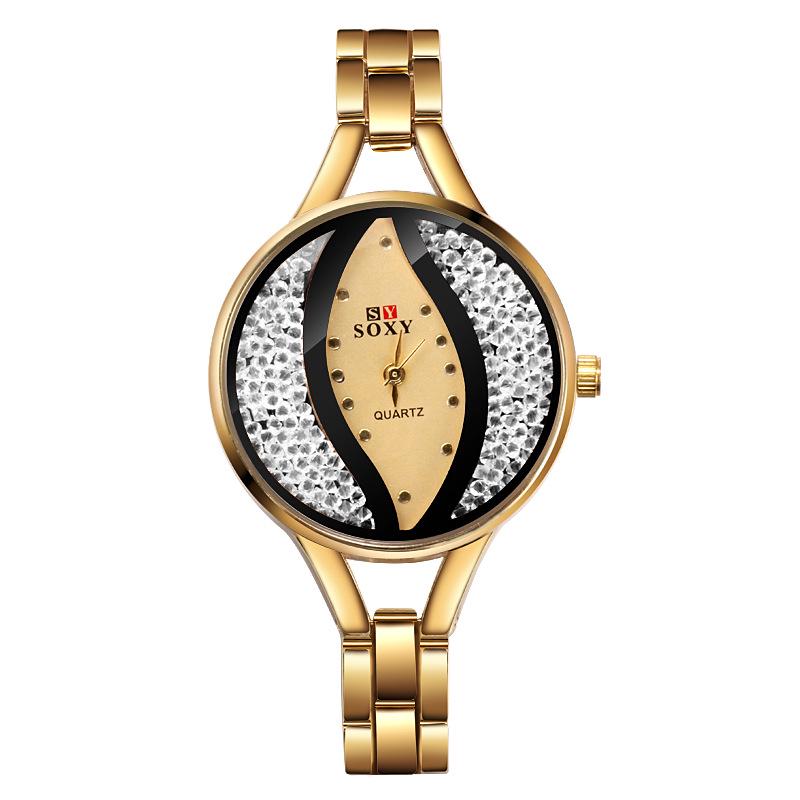 SOXY luksusowy damski zegarek z okrągłą tarczą, Rhinestone Dial, damski zegarek, modna bransoletka ze stali nierdzewnej, zegarki kwarcowe