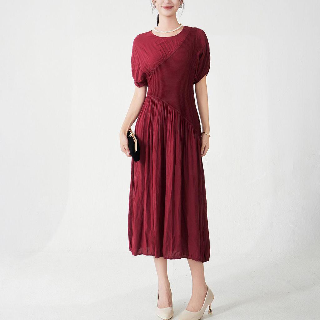 Elegant Summer Pleated Dress - Women's Mid-Length, High-End Design