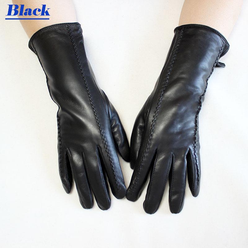 Leather Sheepskin Gloves Women's Mid-Length Stripes Plus Velvet Warm Autumn and Winter Windproof Free Shipping