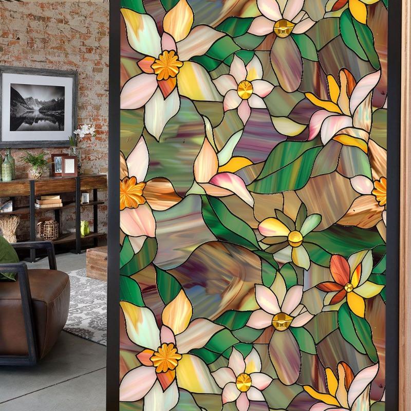 3D Laser Recyclable Window Privacy Film No-glue Window Film Decorative Protection Static Cling Stained Glass Home Sticker