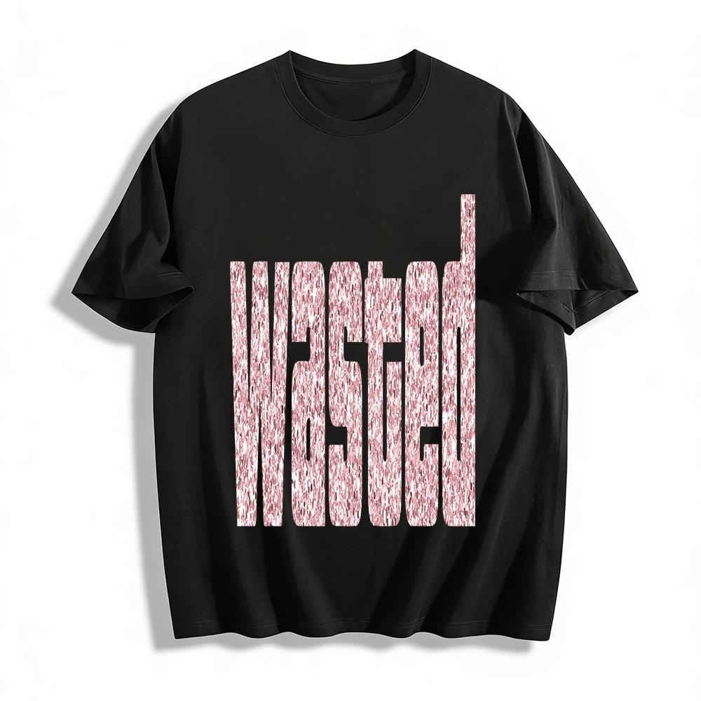 

Women s Casual Short Sleeve T-Shirt with Pink Glitter Wasted Print Trendy Streetwear for Daily Wear and Hangouts Pure cotton T-shirt 6XL