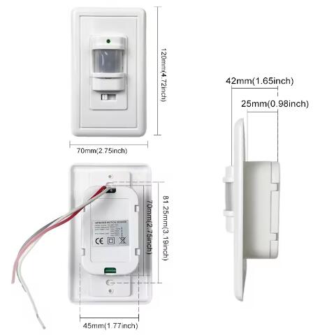 SLS 180 Degree Wall-Mounted Infrared Motion Sensor Light Switch Single Pole PIR Detector Human Body Movement ABS PC Durable 9m