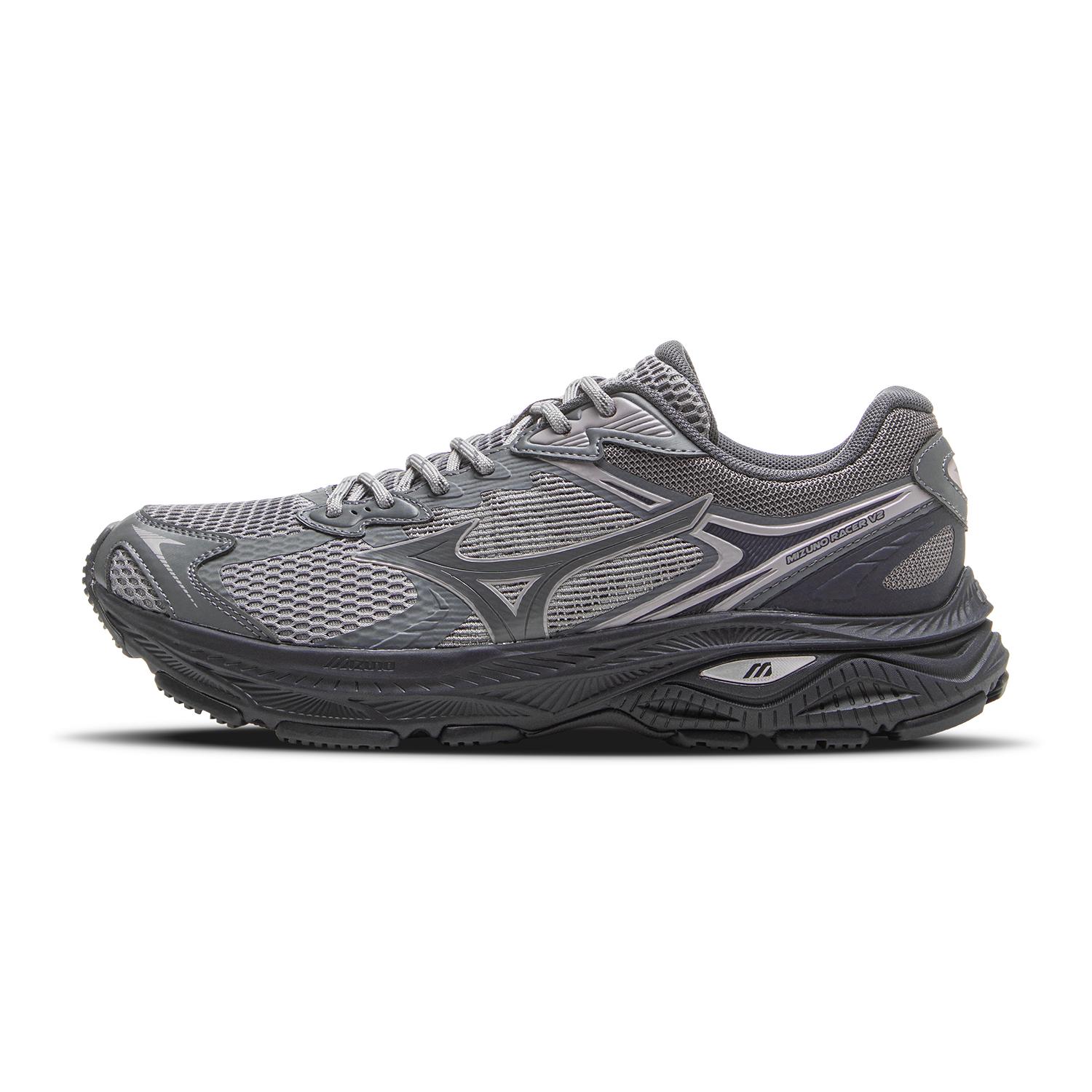 Mizuno Unisex Racer V2 Dark Grey Charcoal Silver Retro Casual Sneakers D1GH250603 37