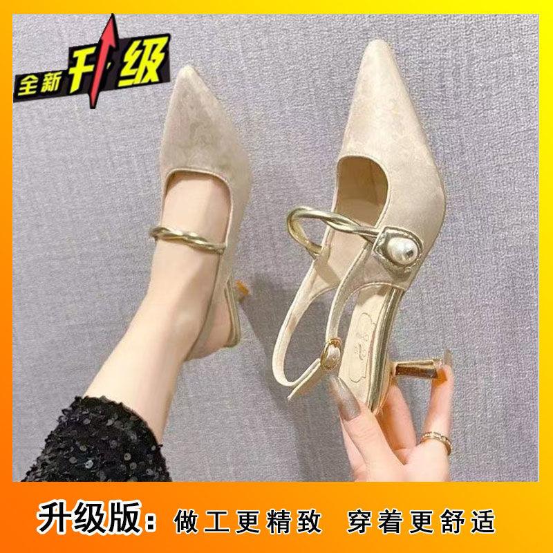 New Chinese style women's cheongsam high heels 2025 summer new stiletto sandals tide word with bag head pointed