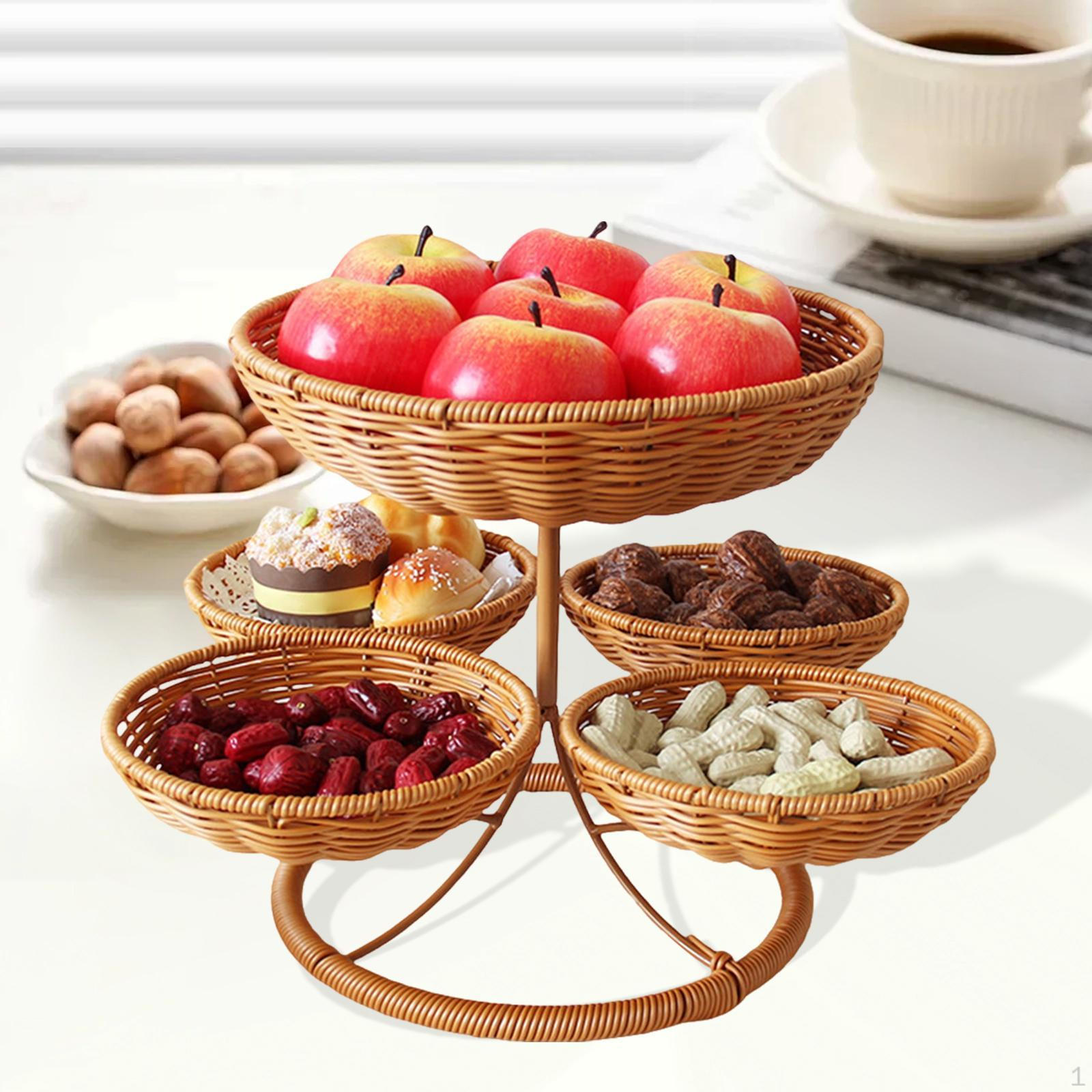 Имитация ротанга Корзина для фруктов, Настольный держатель для еды и овощей, Органайзер для хранения, Рустик, для