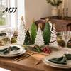 Hand Painted Holiday Table Decor 6Pcs Wooden Christmas Tree Tabletop Set, Rustic Star Topped Retro Seasonal Mantel Decorations Mini Figurines,