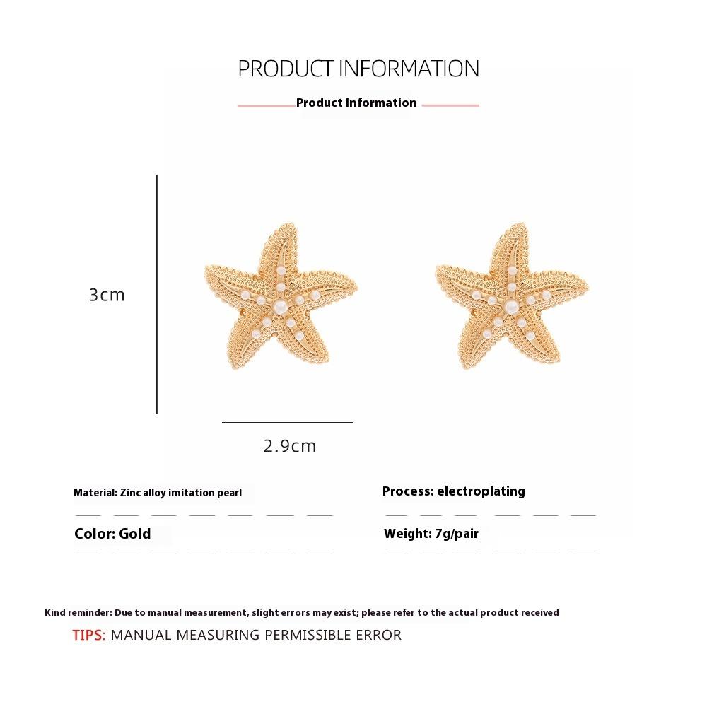 Exaggerated holiday style inlaid pearl starfish earrings beach style marine animal earrings