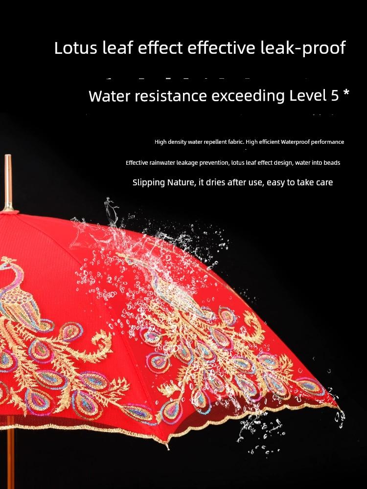 Wedding Red Umbrella Sunny and Rainy Dual-Use Chinese Wedding Lace Umbrella Out Bride Wedding Wedding Umbrella Wedding Supplies