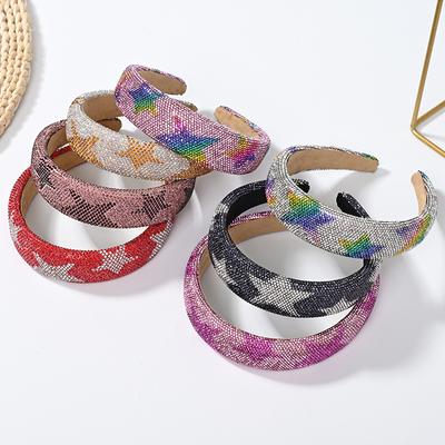 Fascia per capelli in spugna colorata con strass a forma di stella per donne e ragazze, fascia per capelli, accessori per capelli per adulti, gioielli per capelli