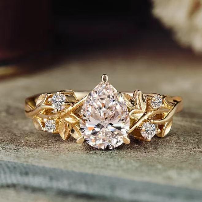 Elegant Women s Water Drop Zirconia Flower Ring Size 6