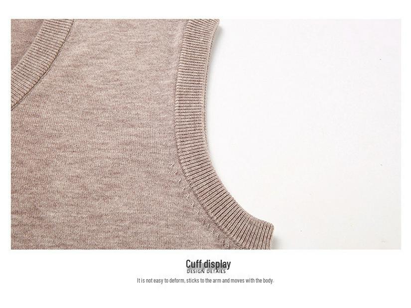 Men's Wool V-Neck Sleeveless Sweater - Solid Color Business Casual Knitwear for Spring and Autumn