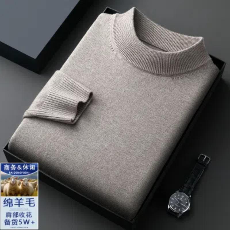 Смарт Кежуал Осінньо-Зимові Светри Нові Чоловічі Однотонні З Високим Коміром Простота Мода Бізнес З Довгим Рукавом Вільні Пуловери В'язаний Топ