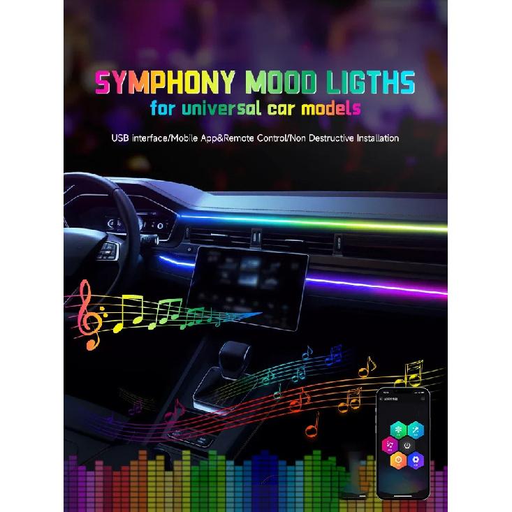 RGB USB Auto Innenraum Ambiente Licht Regenbogen Acryl Streifen LED Symphonie APP Musiksteuerung Dekorative Armaturenbrett Atmosphärenlampe